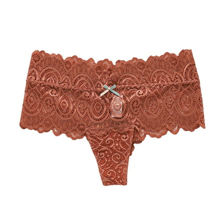 

PERZOE Women Panties Women Panties Mid Rise See-through Bow-knot Decor Elastic Breathable Inside Wearing Solid Color Sexy Lace Ladies G-string Briefs for Daily Wear