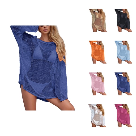 Swimsuit Cover Up for Women Resort Swim Cover Up Elegant Hollow-Out Knit Beach Cover-Up for Sun Swim over-shoulder
