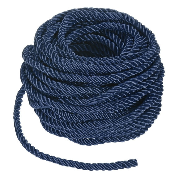 Uxcell 16 Yards Soft Twisted Rope Trim, 5 mm/0.2 in Navy Blue Polyester Twisted Silk Rope Cord for DIY Craft