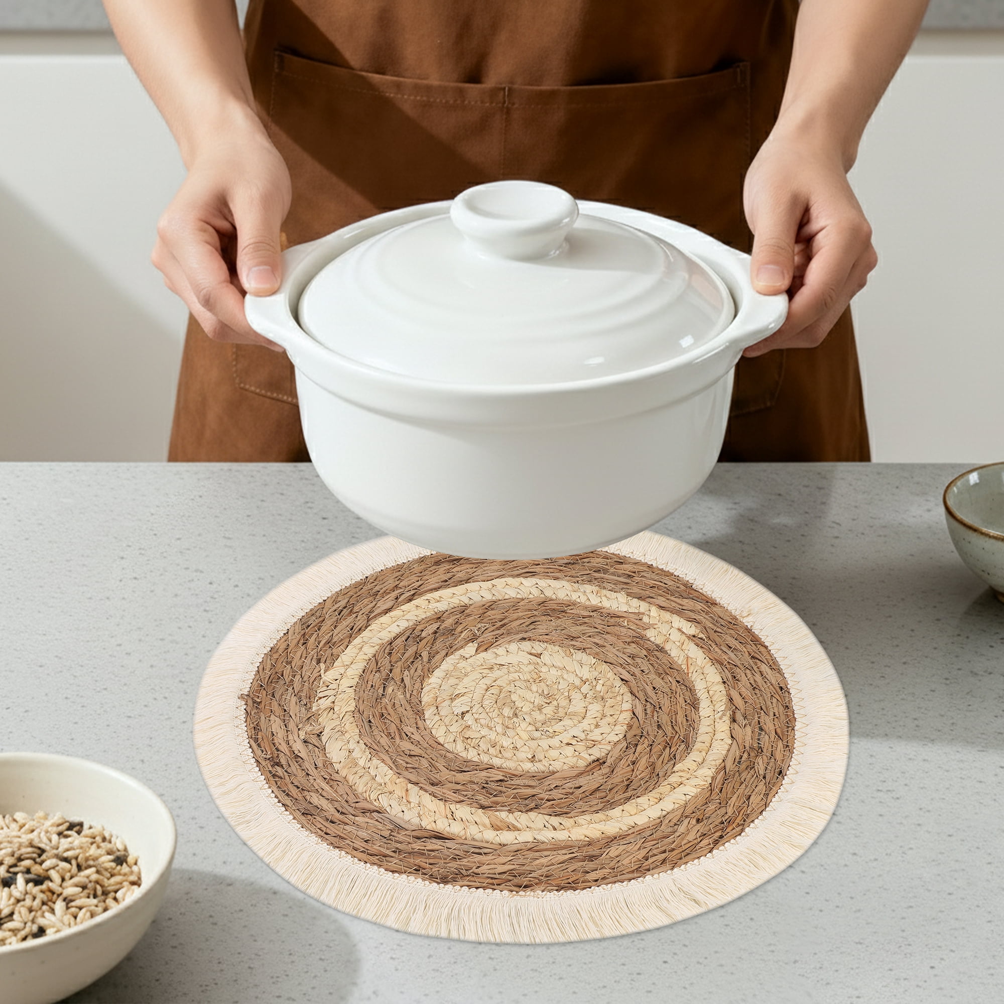 Unique Bargains Set of 4 Farmhouse Placemats for Dining Table Brown 15inch
