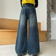 thumbnail image 6 of GBSYEWXS Denim Pants For Girls Kids Wrinkle Elastic Waist Fall Relaxed Wide Leg Fashion Solid Color Jeans Size 7 Years-8 Years, 6 of 6