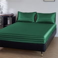 thumbnail image 5 of ANMINY Satin Sheets Silk Sheets King Dark Green Stripe Bed Sheet Set Deep Pocket Bed Flat Fitted Sheet, 4-Pieces, 5 of 7