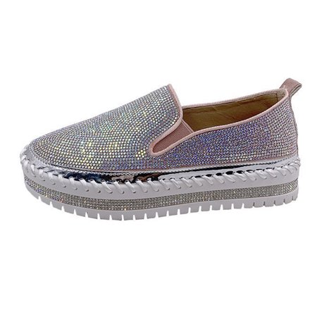 

Inkach Womens Single Shoes Rhinestones Thick-Soled Flat Shoes Casual Students Shoes