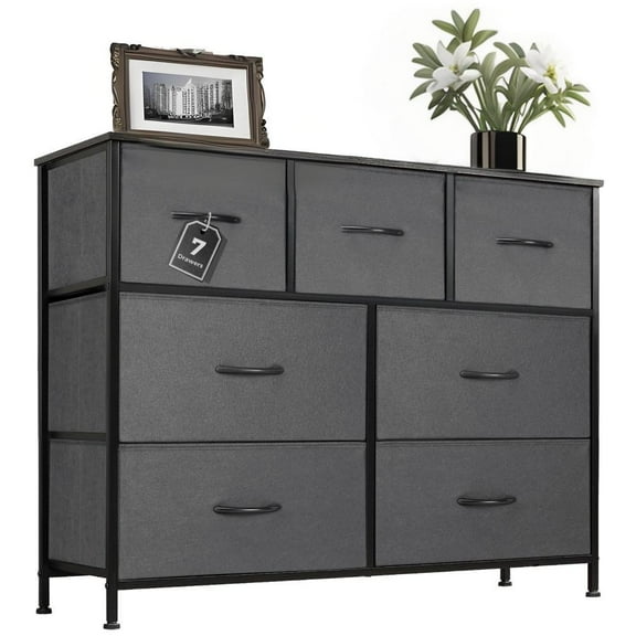 GIANNA Chest of Drawers with 7 Fabric Drawers, Drawer Cabinet, Organization Furniture for Kitchen, Office, Hallway, Grey