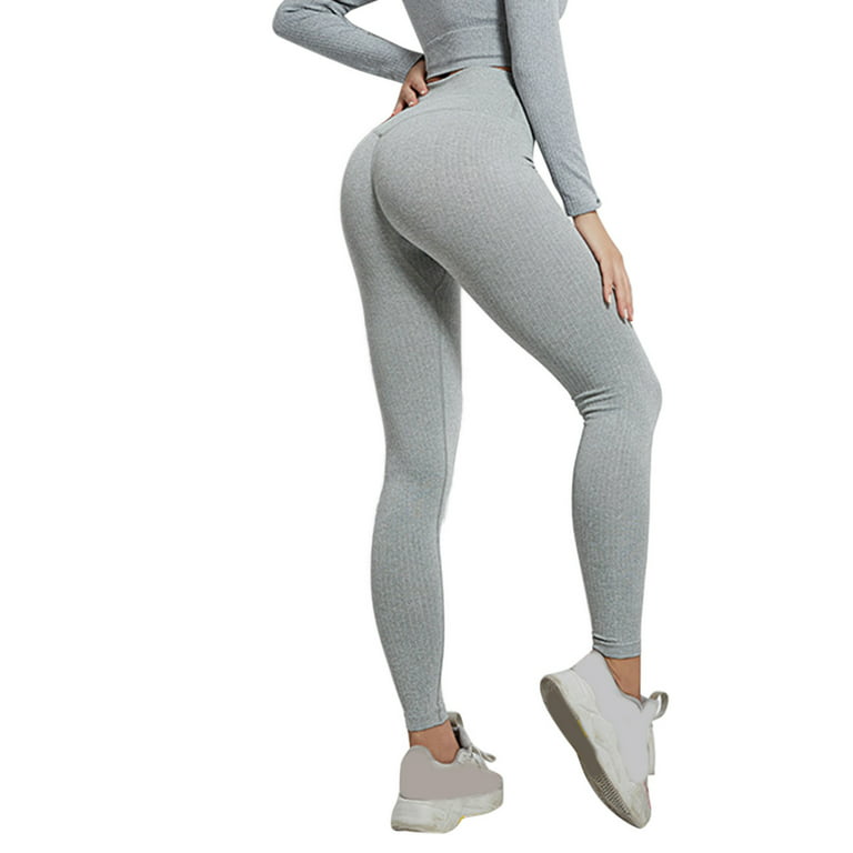 Women's Solid Pant Workout Leggings High Waist Pant Yoga Elastic Fashion  Pants Yoga Pants Open Leg Yoga Pants 33 Inseam