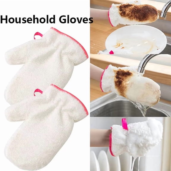 Bamboo Fiber Dishwashing Gloves Non-Stick Steel Wire Oil-Proof Gloves Dishwashing Cloth Kitchen Cleaning Gloves,2 x Cleaning gloves