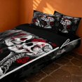 thumbnail image 2 of Erosebridal Spooky Couple Skeleton Zipper Twin Comforter Sets with Fitted Sheet and 2 Pillowcases, Halloween Red Rose Zipper Bedding Set for Boys Girls, Black Red Gray, Black Reversible, 2 of 7