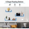 thumbnail image 4 of Gloss Glossy Blue Finish Set of 3 Easy Mounted U Shaped Floating Float Wall Shelf Shelves for Bathroom Kitchen or Livingroom, 4 of 5