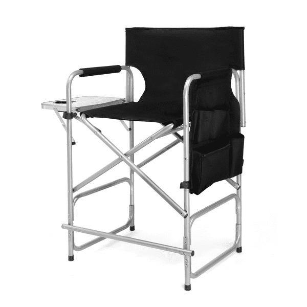 Folding Director Chair with Side Table & Storage Pockets, 41"x23.6"x26.4" Heavy Duty Spray-Coated Metal Frame Makeup Artist Chair, Supports 300 LBS, Black Oxford Fabric, No Carry Bag