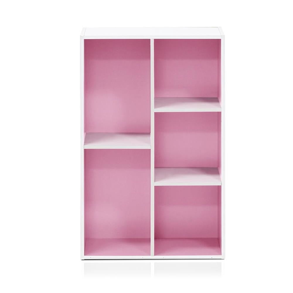 Pemberly Row Engineered Wood 5-Cube Reversible Open Shelf in White/Pink