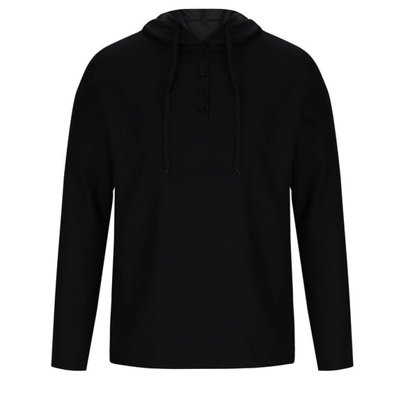 Admvng Hoodies for Men Casual Solid Button Drawstring Long Sleeve Ventilate Hooded Blouse, Size S-3XL