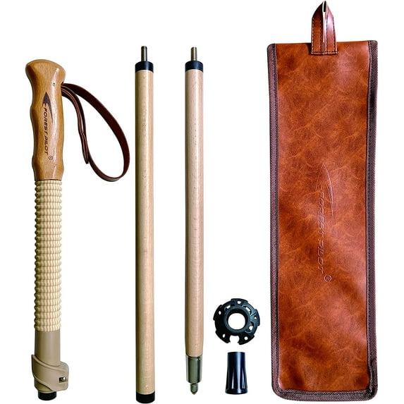FOREST PILOT Trekking Poles- 1-pc Pack - Adjustable Hiking or Walking Stick –Strong, Natural Beech Wood - Quick Adjust Flip-Lock - Beech Wood Grip, Leather Strap (Brown)