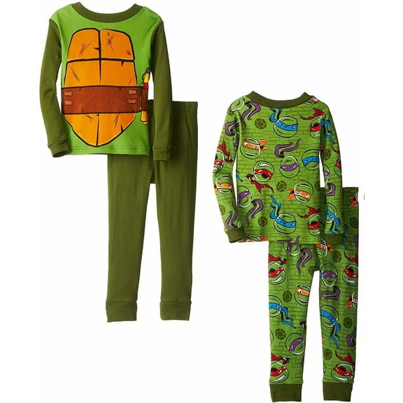Nickelodeon Teenage Mutant Ninja Turtles 4 PC Long Sleeve Tight Fit Cotton Pajama Set Boy Size 6