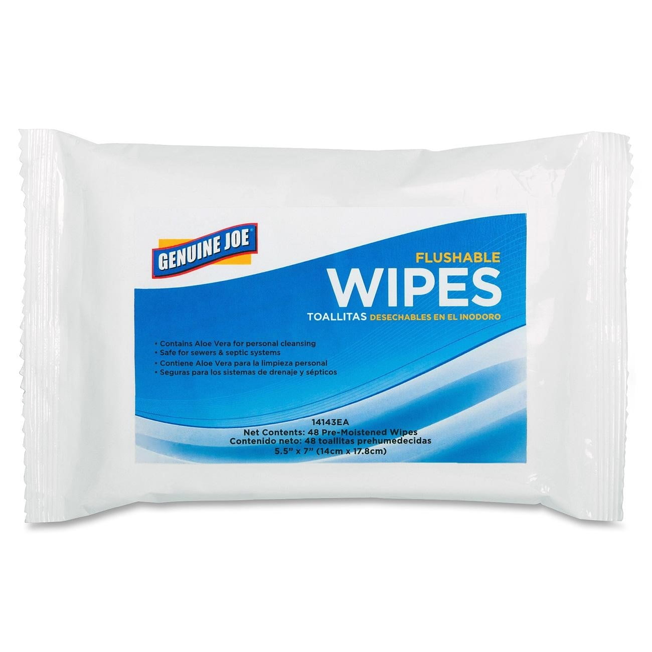 Genuine Joe Flushable Personal Cleansing Wipes, 48 Sheets Per Pack