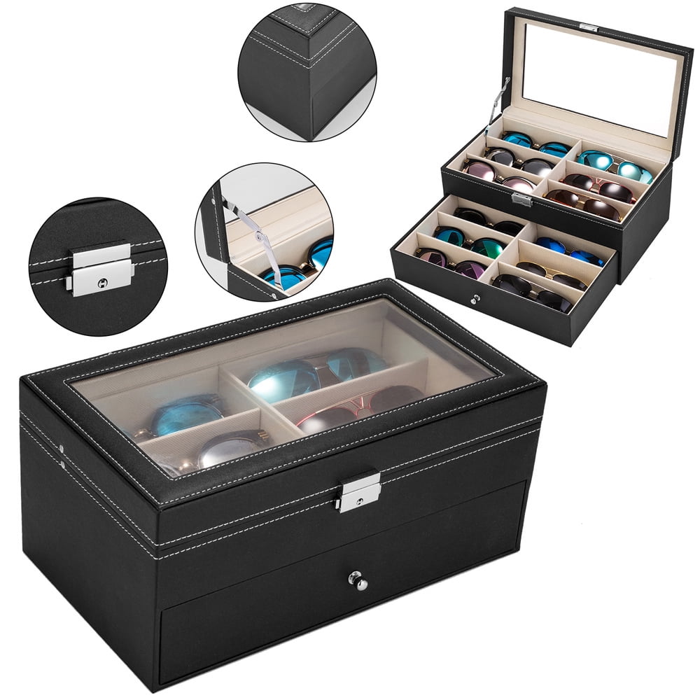 Lowestbest Leather 12 Piece Eyeglasses Storage, Sunglass Glasses Display Drawer, Lockable Case Organizer, Black Lowestbest Leather 12 Piece Eyeglasses Storage, Sunglass Glasses Display Drawer, Lockable Case Organizer, Black