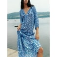 thumbnail image 3 of Liacowi Women Boho Floral Print Long Dress Tassel Tie-Up 3/4 Sleeve Casual Maxi Dress Loose Beach Party Dress, 3 of 6