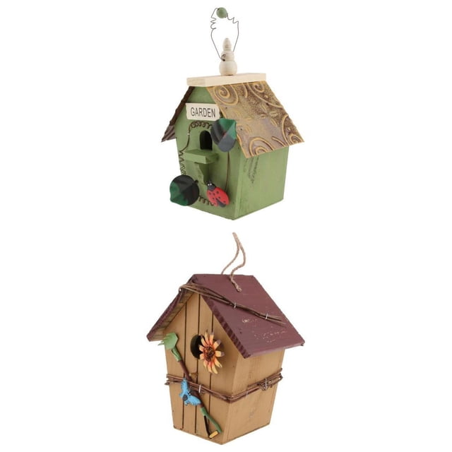 2x Pajarera De Natural Del País Pintada Para La Decoración Exterior Del Jardín DYNWAVEMX Casas decorativas para pájaros al aire libre