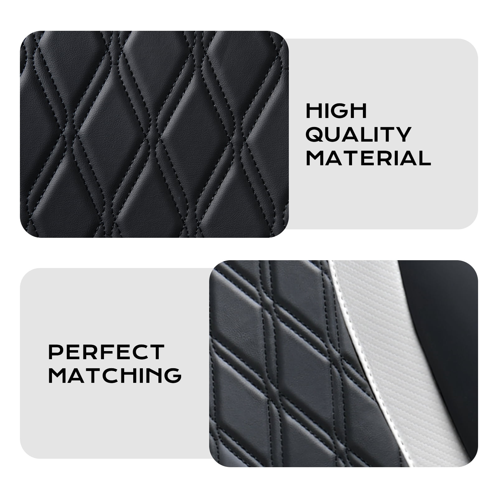 Coverado Car Seat Covers, Faux Leather with Carbon Fiber Front Car Seat Protectors, 4 Pieces Universal Fit for Most Cars SUV Trucks, Black&White