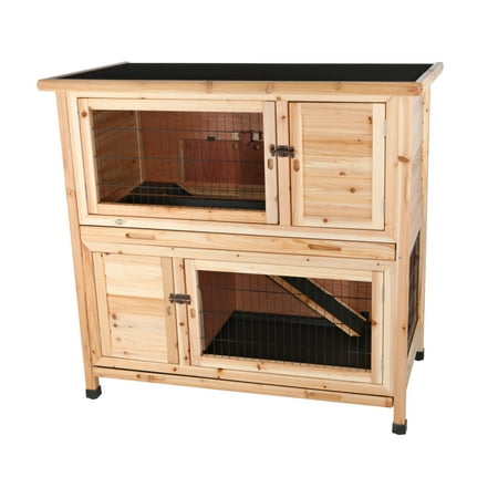 UPC: 4011905624051 | TRIXIE natura Double Weatherproof Outdoor 2-Story Wooden Small Animal Hutch with & Pull-Out Trays & Ramp Brown