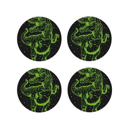 

Fuzoiu DINOSAUR IN SPACE Print Leather Coasters Set Drink Coasters Set of 4 for Tabletop Protection Durable PVC Coasters Home Décor and Housewarming Gift-Round Shape