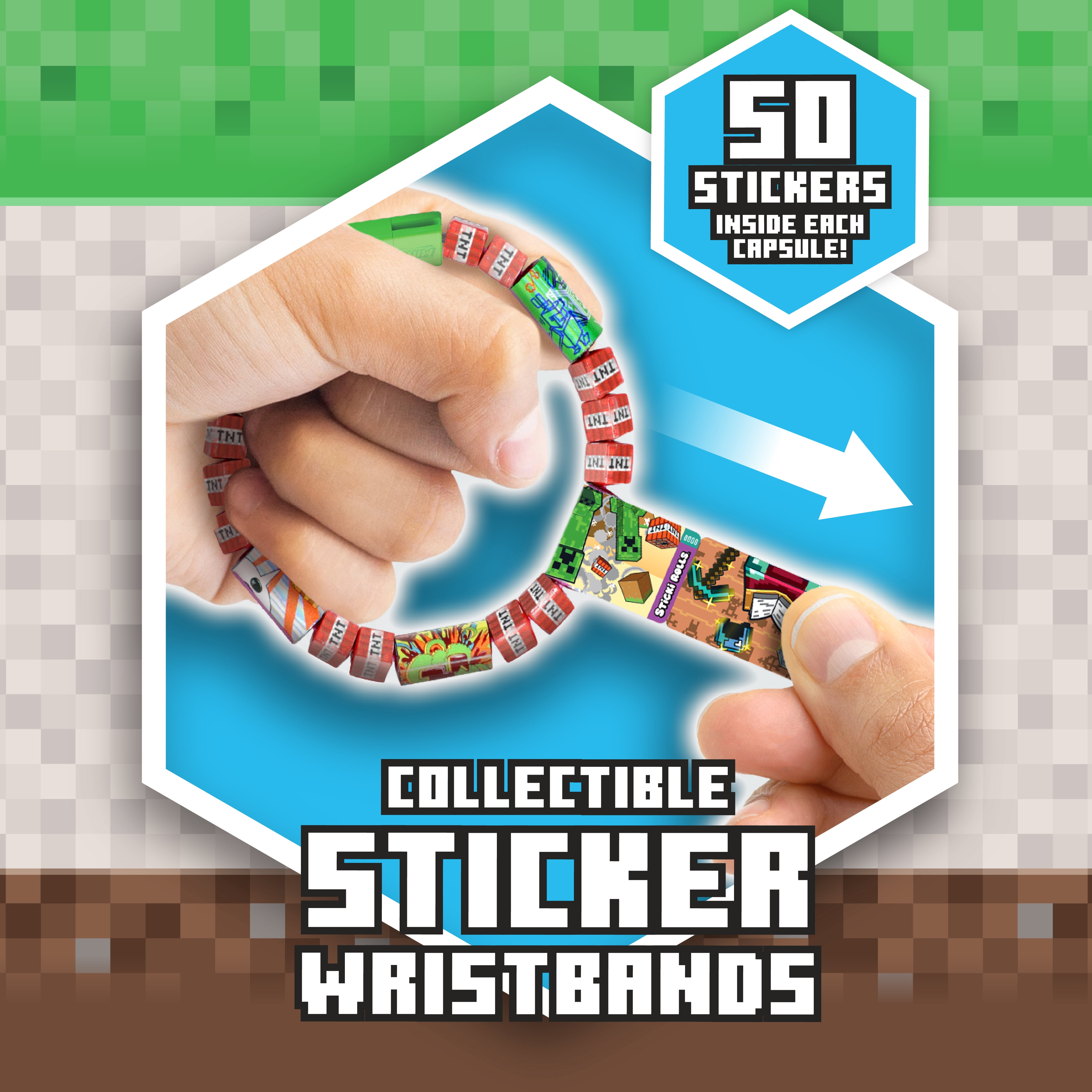 Minecraft Sticki Rolls Collectible Mystery Capsule Wearable & Shareable Sticker Wristband with 50 Minecraft Stickers -Officially Licensed Minecraft Sticki Rolls by Sky Castle