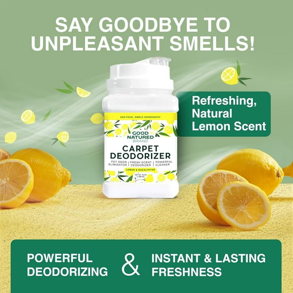 | Carpet Deodorizer & Freshener Powder | 70 oz Pet Odor Eliminator for Strong Odor & Pet Urine | Fresh Natural Lemon & Eucalyptus Scent | Safe for Homes with Pets