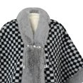 thumbnail image 4 of UTSJKR Women's Checkered Furry Trim Poncho Cape, Fall Winter Warm Open Front Shawl Coat, Loose Fit Outer Layer for Dating and Daily Wear Gray, 4 of 4