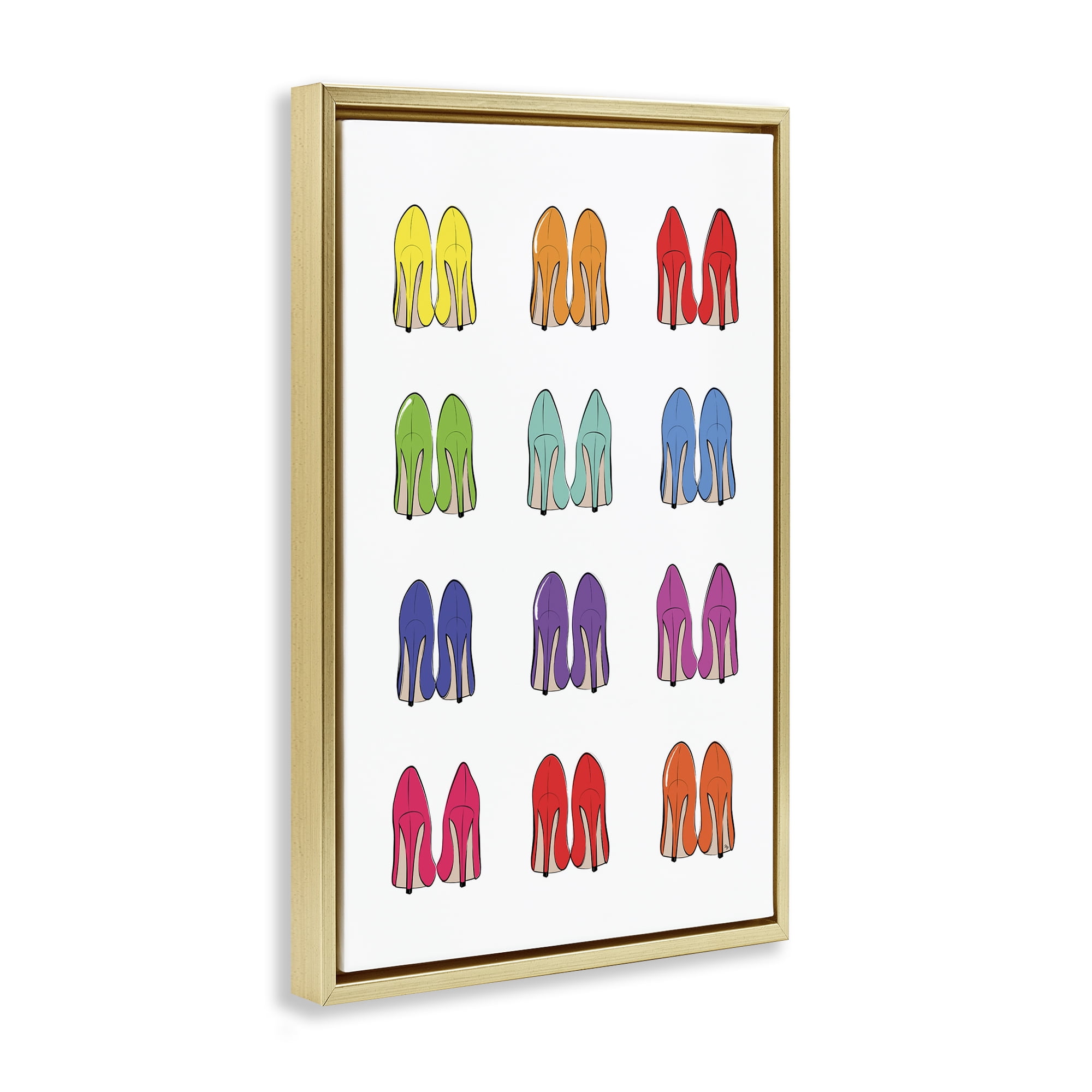 Stupell Industries Rainbow High Heels Beauty & Fashion Painting Gold Floater Framed Art Print Wall Art, 21 x 31