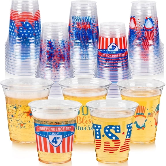 50pcs 4th of July Party Cups Plastic Disposable Cups for Independence Day Memorial Day Party Supplies (12 oz)