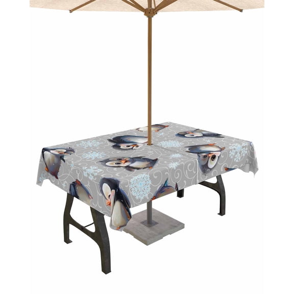 Fsddascl Grey Christmas Outdoor Tablecloth - 60x102 Inch Rectangle Dining Table Cover, Watercolor Xmas Snowflake Waterproof Outdoor Table Cloth with Umbrella Hole & Zipper for Picnic/Patio/Party