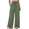 thumbnail image 3 of TARIENDY Wide Leg Pants for Women Baggy Palazzo Summer Casual Pant with Pockets Plus Size Elastic High Waist Linen Trousers with Drawstring L, 3 of 10