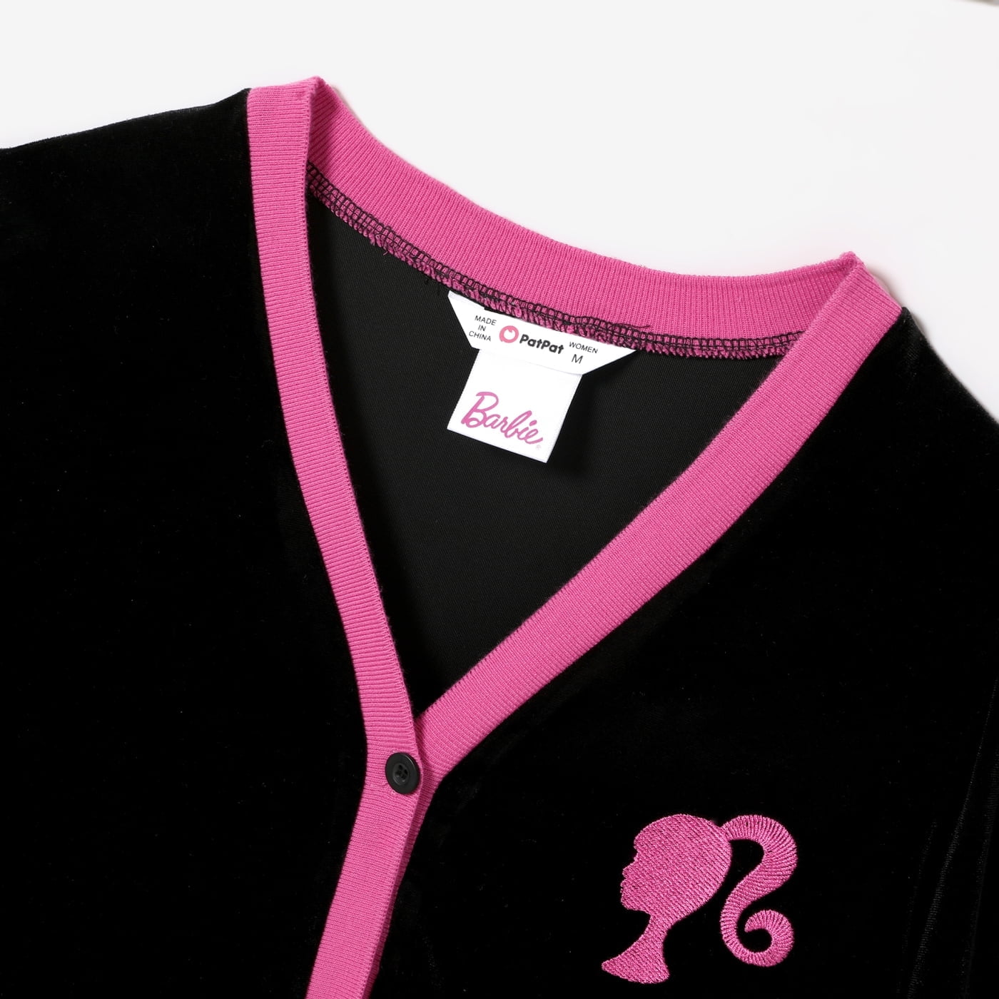 Barbie Women Cardigan Velvet Glitter Embroidered Pattern V-Neck
