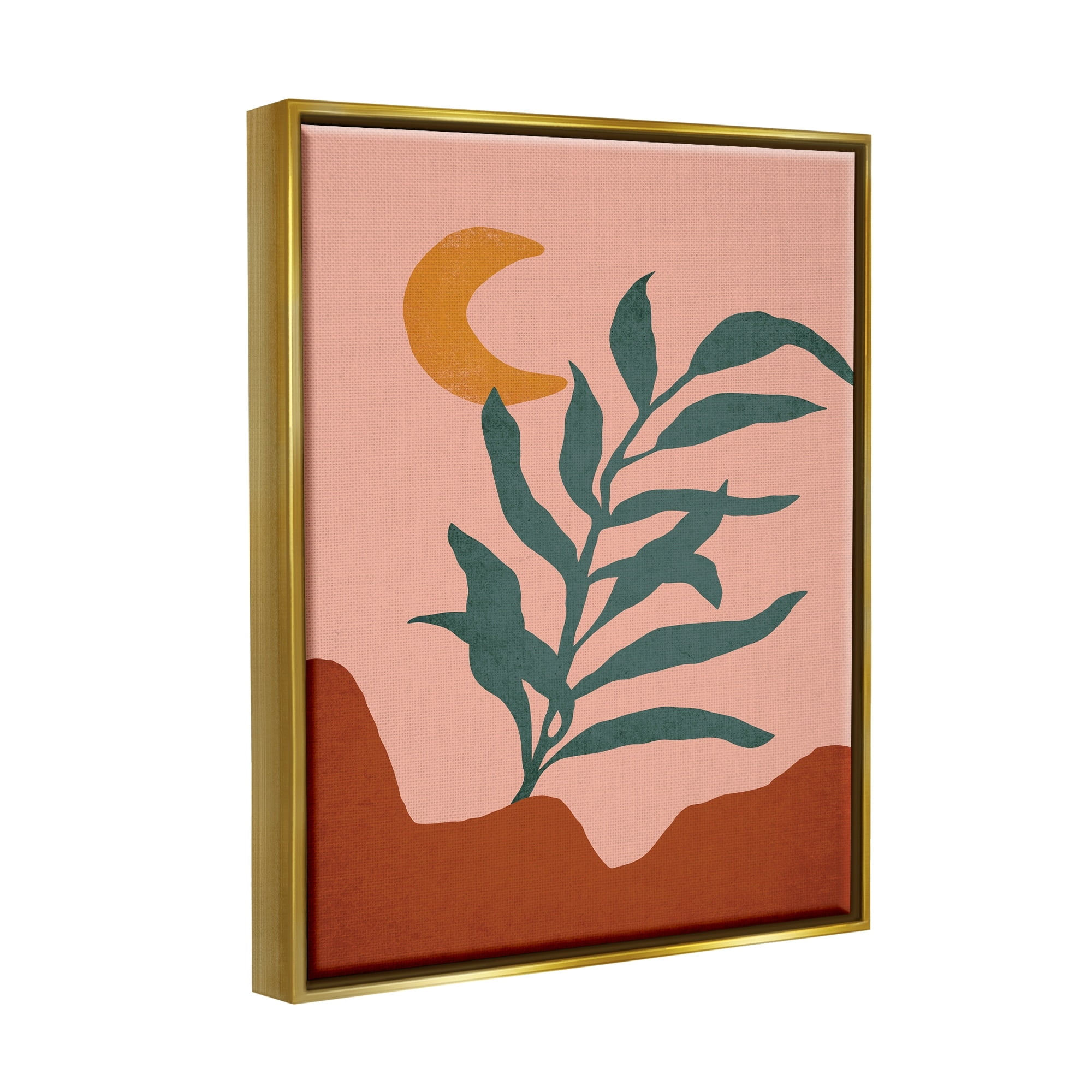 Stupell Industries Blooming Plant Leaf Pleasant Desert Crescent Moon Graphic Art Metallic Gold Floating Framed Canvas Print Wall Art, Design by JJ Design House LLC