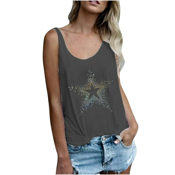 Top de chaleco con estampado de lentejuelas coloridas y cuello redondo de Color sólido informal a la moda para mujer Fridja qr416
