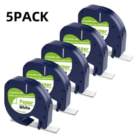 Compatible Label Tape Replacement for DYMO Letratag Refills 91330 10697 Self-Adhesive Paper LT Tape for DYMO LetraTag Plus LT-100T LT-100H QX50 Label Maker,Black on White,5-Pack