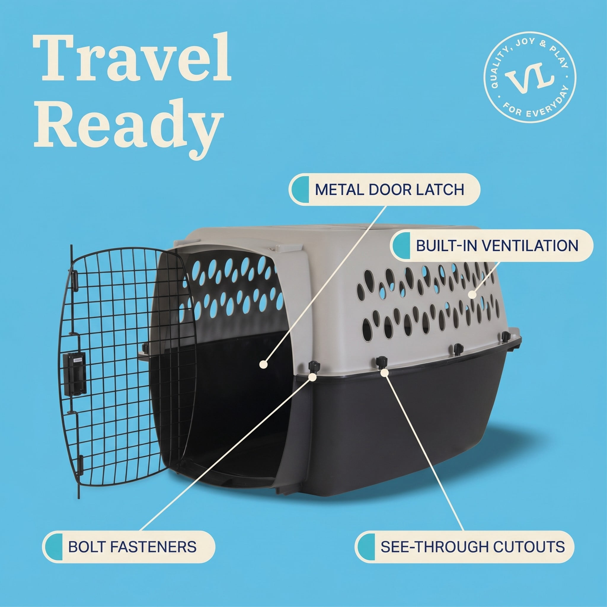 (2 pack) Vibrant Life Small/Medium Hard-Sided Pet Carrier, Black and Gray, 25 lb Limit