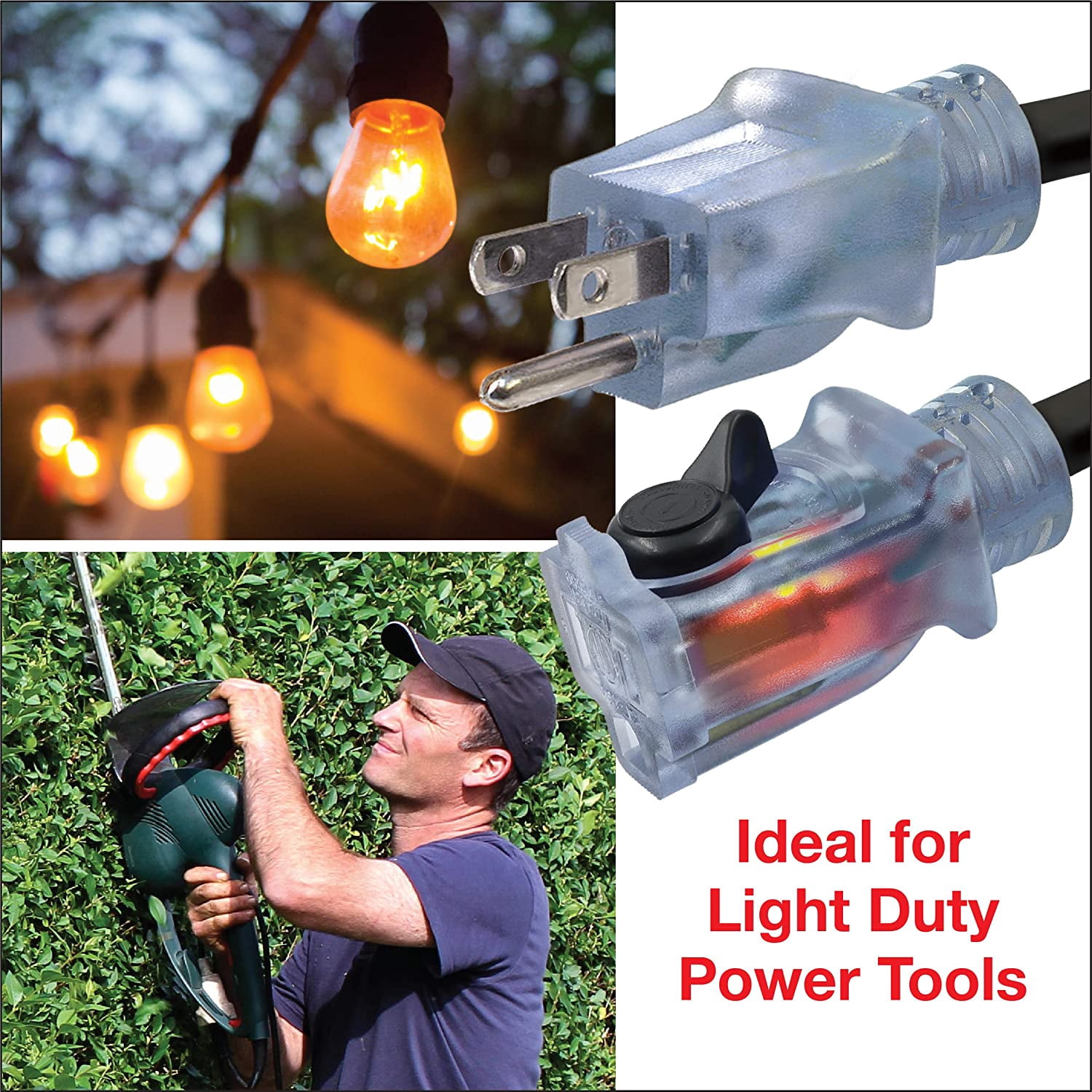 Clear Power 16/3 SJTW 80 ft Outdoor Extension Cord with Lighted Locking Connector, Ideal for Yard Equipment and Light Duty Power Tools CP10128