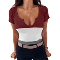 thumbnail image 1 of Hauts d'Été Grande Taille pour Femmes, Mode Décontractée pour Femmes, T-shirt à Manches Courtes Imprimé Col en V Ample, Chandail-Over, T-shirt Col en V pour Femmes en Liquidation, 1 of 5