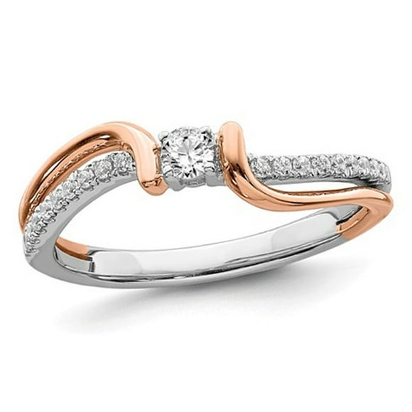 14K White and Rose Pink Gold Promise Ring with Diamonds