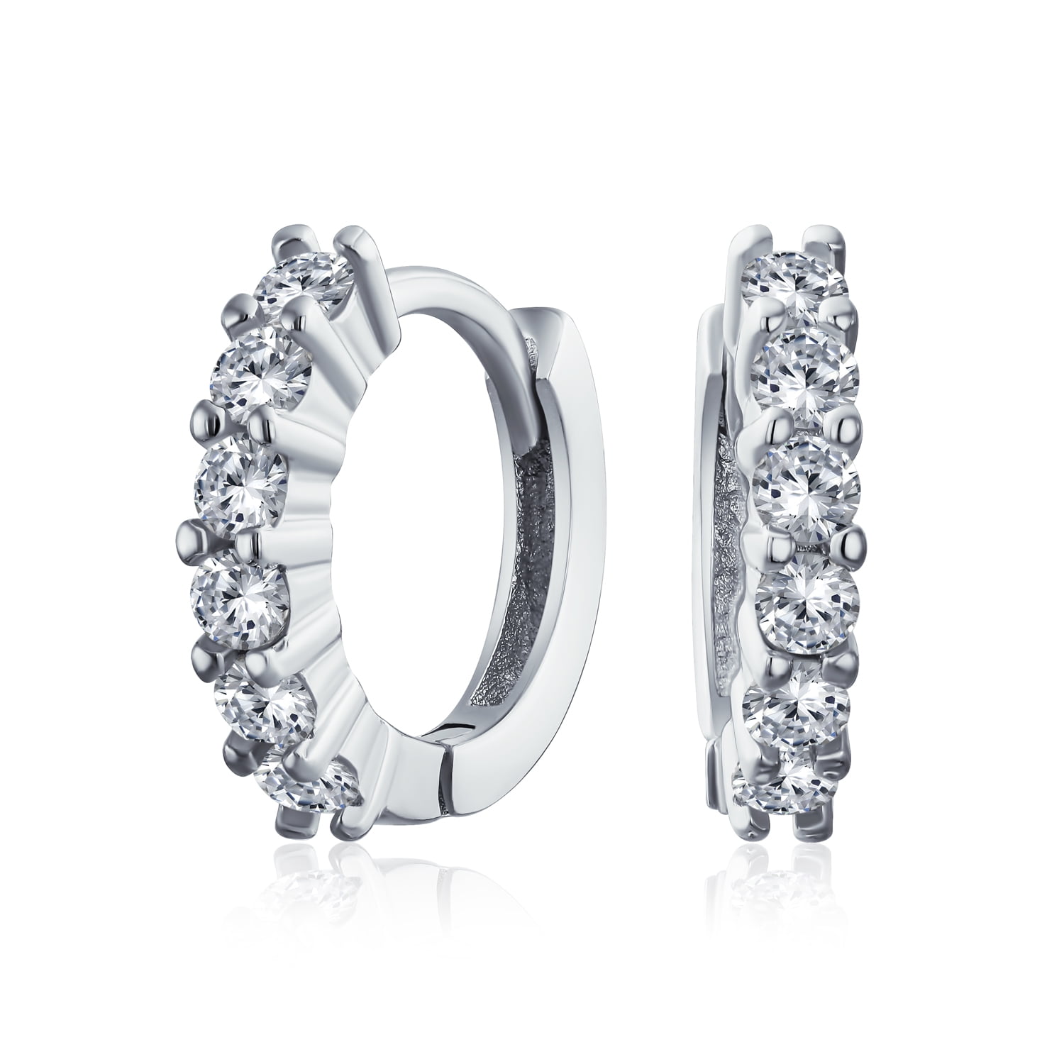 Unique Studded Huggie Hoop Clear Simulated CZ .925 Sterling Silver Simple Huggie Hoop Earrings Unique Studded Huggie Hoop Clear Simulated CZ .925 Sterling Silver Simple Huggie Hoop Earrings