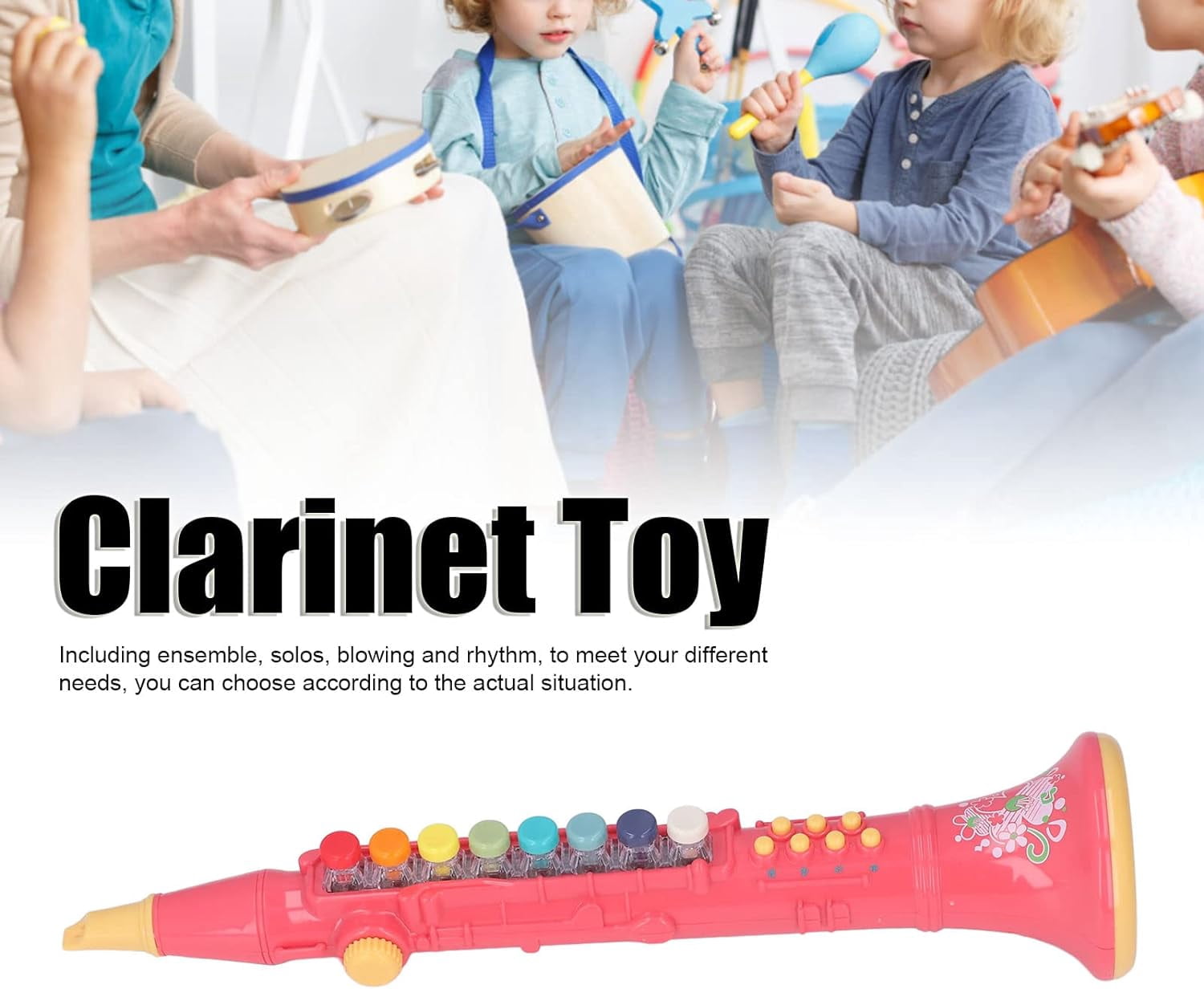 ABCISI Toy Clarinet, Children Musical Instrument Simulation Instrument Clarinet with Lights Volume Adjustable, Clear Sound, Beautiful Melody, Interesting to Play (Red)