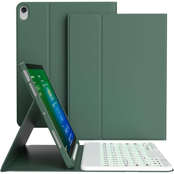 NEOYFC 7 Colors Backlit Keyboard Case for iPad Air 11 Inch (M3/M2, 2025/2024), for iPad Air 5th/4th Gen (2022/2020) 10.9 Inch with Pencil Holder, Slim Wireless Detachable Folio Keyboard, Dark Green