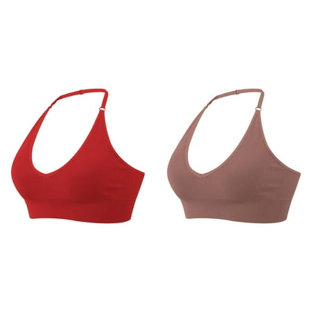 Kcodviy 2 Pcs Women s Halterneck Sports Bra Support Bras for Women Backless Deep V Neck Compression Bra Sports Bustier Padded Lift Bra Gym Push Up Bra Backless Adjustable Straps