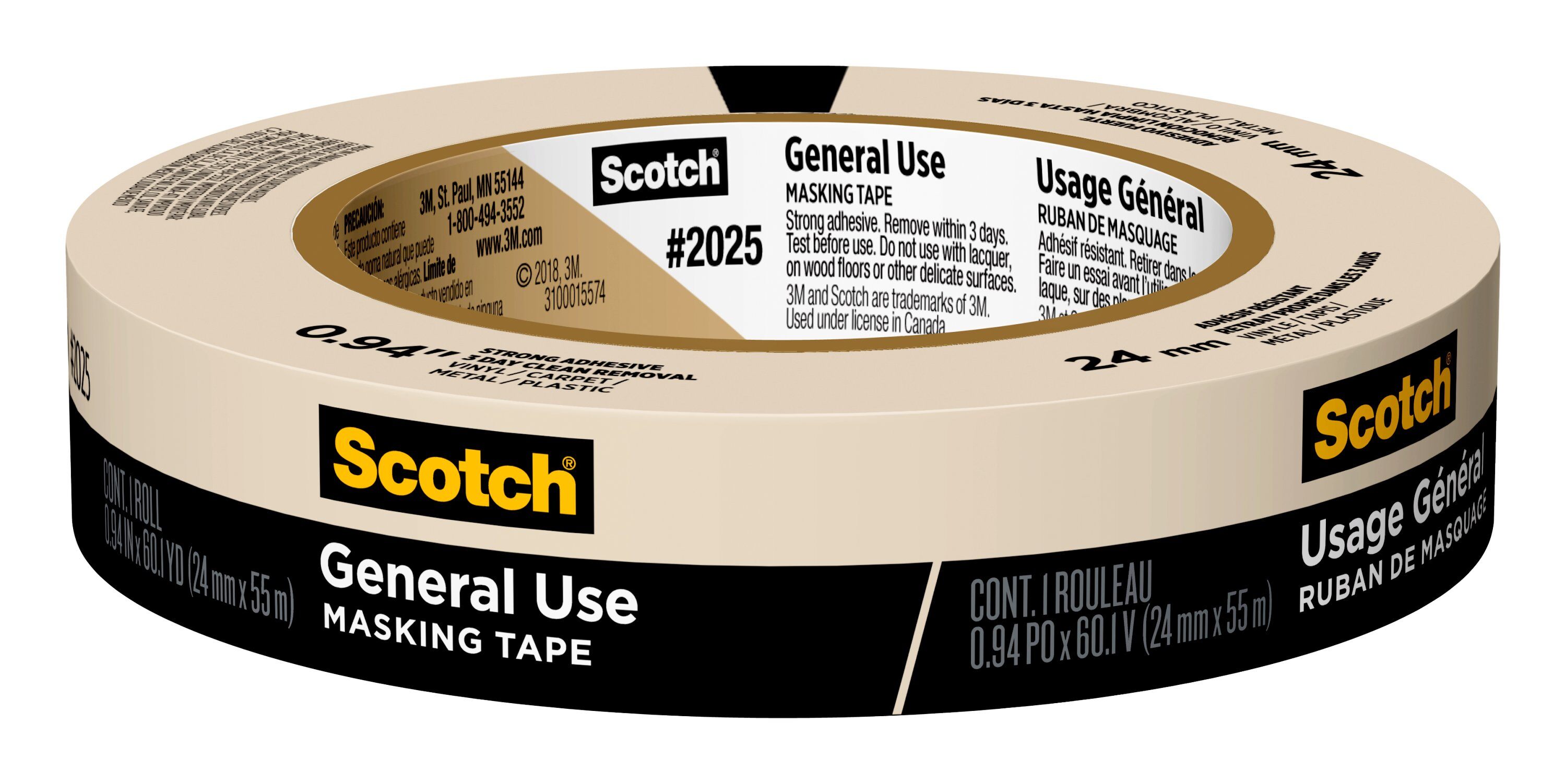 Scotch General Use Masking Tape, Beige, 0.94 in x 60.1 yd, 1 Roll