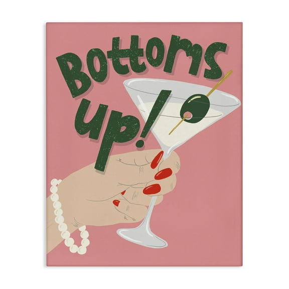 Stupell Industries Bottoms Up with Martini Food & Beverage Painting Wrapped Canvas Art Print Wall Art, 16 x 20