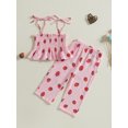thumbnail image 4 of Toddler Baby Girls 2 Piece Outfits 6 12 18 24 Months 2T 3T 4T Strawberry Print Tie up Strap Camisole and Wide Leg Pants Set Baby Summer Clothes, 4 of 9