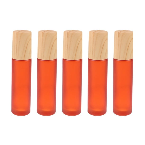 FELTECHELECTR 5 minibotellas de vidrio de 10 ml con tapa de madera, vacías, portátiles, para guardar perfumes en casa o para viajes (naranja).