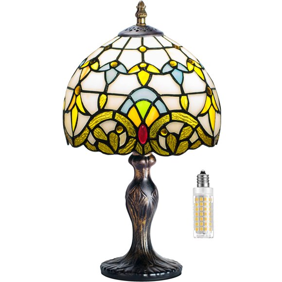 MIAOKE Tiffany Table Lamp Stained Glass Crystal Bead Style Table Light, Handmade Desk Bedside Table Night Lamp, Antique Art Craft Gifts Lover Kid Living Room Bedroom Study Bookcase Desk Ligh