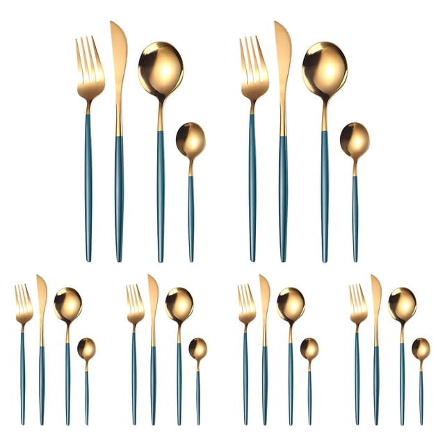 Xihbxyly Juego de Cubiertos de Acero Inoxidable de 24 Piezas, Diseño Pulido Resistente a La Oxidación, Elegante Juego de Tenedor, Cuchillo y Cuchara, Versátil para Cenas, Té y Postres, Ideal para Reg