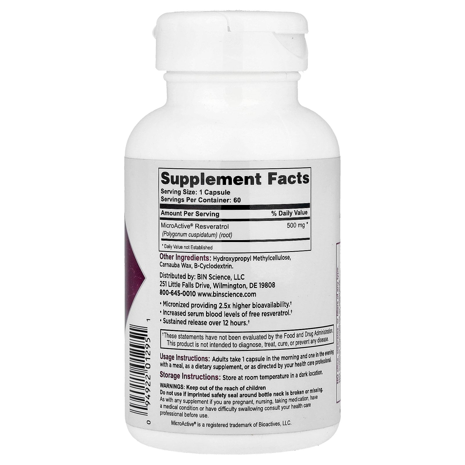 Biotivia TransmaxTR, MicroActive® Resveratrol, 60 Capsules (500 mg per Capsule)